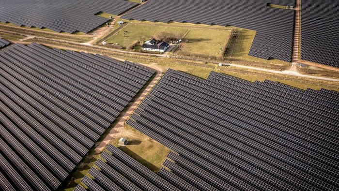 Solar installations on 340 hectares surround the village of Hjolderup, which consists of 12 households, the 300 MW solar park will be Northern Europe's largest and is being built by Danish European Energy, in Hjolderup, west of Aabenraa southern Denmark February 21, 2023.  Ritzau Scanpix/via REUTERS    ATTENTION EDITORS - THIS IMAGE WAS PROVIDED BY A THIRD PARTY. DENMARK OUT. NO COMMERCIAL OR EDITORIAL SALES IN DENMARK.