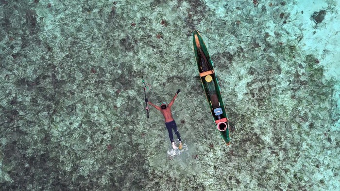 Suasana permukiman Kampung Bajo Sampela yang berdiri di atas perairan Pulau Kaledupa, Kabupaten Wakatobi.