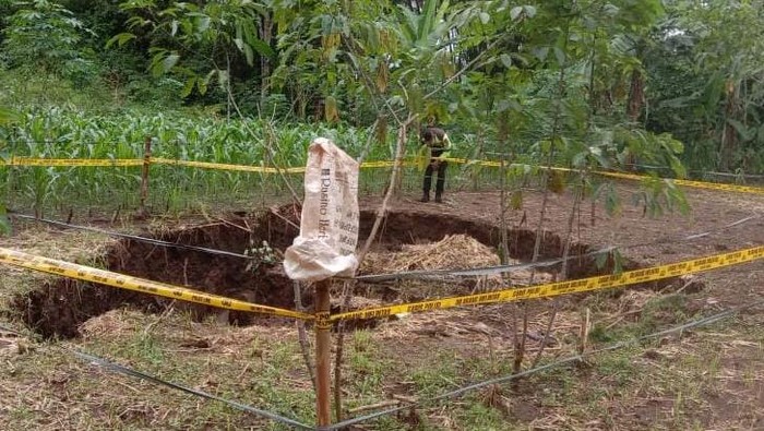 Sinkhole yang muncul di Pedukuhan Sumberan, Kalurahan Kenteng, Kapanewon Ponjong, Kabupaten Bantul.