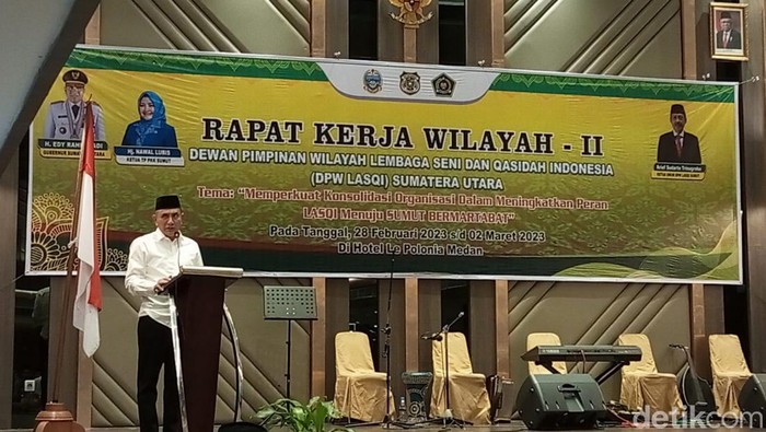 Gubsu Edy Rahmayadi saat acara Rapat Kerja LASQI Sumut