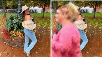 Netizen minta objek wanita berbaju pink dihilangkan dari background, dan hasilnya... Foto: Reddit via Boredpanda