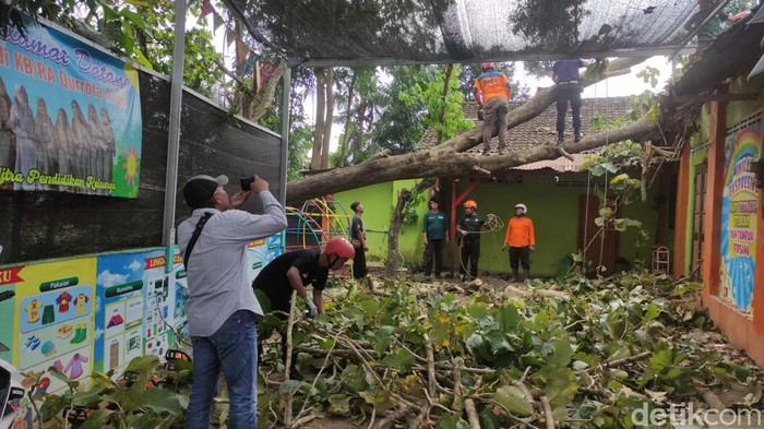 pohon tumbang timpa gedung tk kota blitar