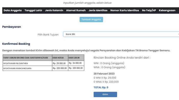 Tarif masuk ke Gunung Bromo