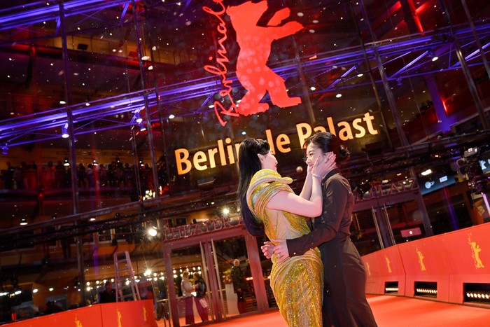 25 February 2023, Berlin: Fan Bingbing (l), actress, and Lee Joo Young, actress, stand on the red carpet in front of the Berlinale Palace after the Berlinale awards ceremony. The 73rd International Film Festival will be held in Berlin from Feb. 16-26, 2023. Photo: Fabian Sommer/dpa (Photo by Fabian Sommer/picture alliance via Getty Images)