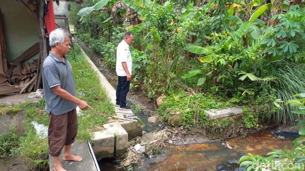 Lahan pertanian di Desa Bugel, Kecamatan Polokarto, Kabupaten Sukoharjo yang tercemar limbah ciu dan tekstil, Rabu (1/3/2023)
