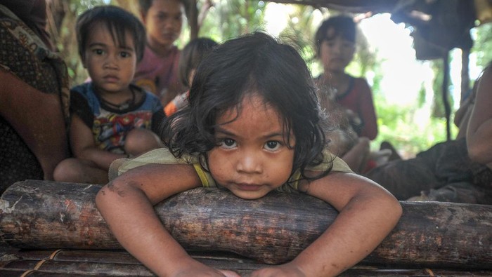 Miris, Orang Rimba di Jambi Kini Numpang Hidup di Perkebunan Keluarga Orang Rimba dari kelompok Temenggung Minan beristirahat di areal perkebunan yang menjadi tempat bermukim sementaranya di Merangin, Jambi, Selasa (28/2/2023). Orang Rimba setempat yang hidup menumpang di perkebunan kelapa sawit warga mengaku kesulitan memenuhi kebutuhan pangan keluarga dan pendidikan anak karena hutan yang dulunya menjadi ruang hidup mereka telah beralih fungsi menjadi perkebunan. ANTARA FOTO/Wahdi Septiawan/rwa.