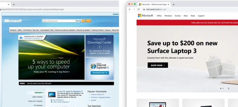 Perbandingan tampilan situs dulu dan sekarang