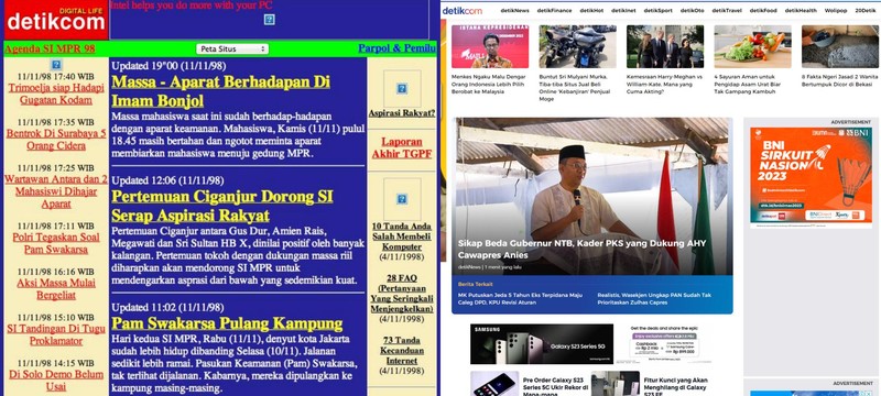 Perbandingan tampilan situs dulu dan sekarang