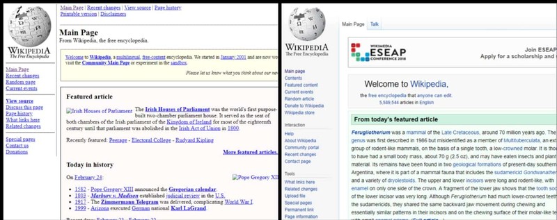 Perbandingan tampilan situs dulu dan sekarang