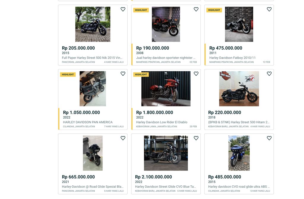 Sejumlah motor gede atau MOGE di jual pada sebuah toko daring. (Tangkapan Layar OLX)