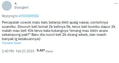 Suami belanja tahu dan tempe, diprotes oleh sang istri karena tak sesuai.