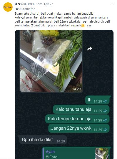 Suami belanja tahu dan tempe, diprotes oleh sang istri karena tak sesuai.