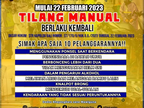 Selebaran tilang manual Polresta Denpasar.