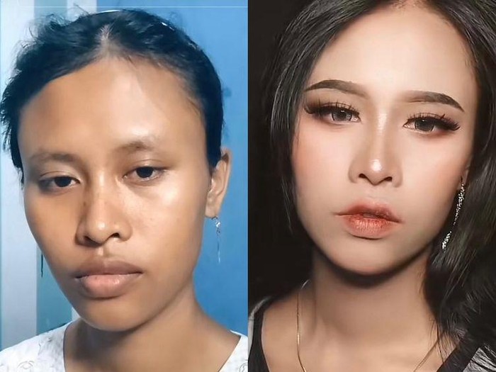 Transfotmasi makeup viral bikin pangling. Transfotmasi makeup viral bikin pangling.