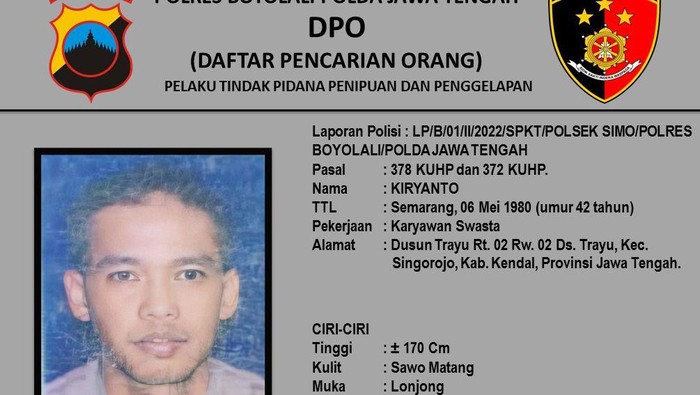 Warga Kendal jadi DPO Polres Boyolali.