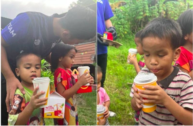 Pria menangis saat membagikan makanan ke anak tak mampu