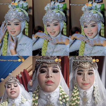 Wanita ini membagikan pengalaman saat dirias dengan MUA pilihan sendiri dan tetangga, viral di media sosial.