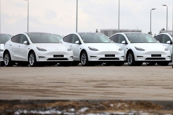 Tesla Model Y electric vehicles in a lot at the Tesla Inc. Gigafactory in Gruenheide, Germany, on Saturday, Jan. 21, 2023. Tesla CEO Elon Musk played down how much impact his tweets have on the company's stock price as he defended himself at a trial in San Francisco federal court on Friday over his 2018 tweet about taking the electric car-maker private. Photographer: Liesa Johannssen/Bloomberg via Getty Images