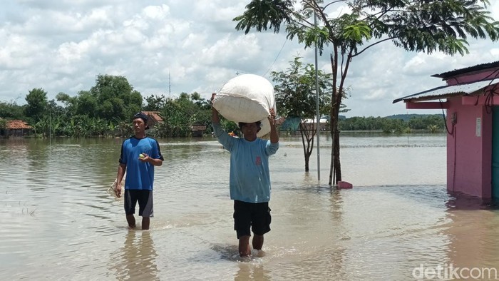 Lahan persawahan yang terendam banjir di Desa Tangkil, Sragen, Jumat (3/3/2023).
