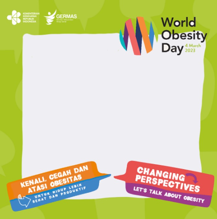 Twibbon Hari Obesitas Sedunia 2023 sudah bisa diunduh. Hari Obesitas Sedunia atau World Obesity Day diperingati pada tanggal 4 Maret setiap tahunnya.