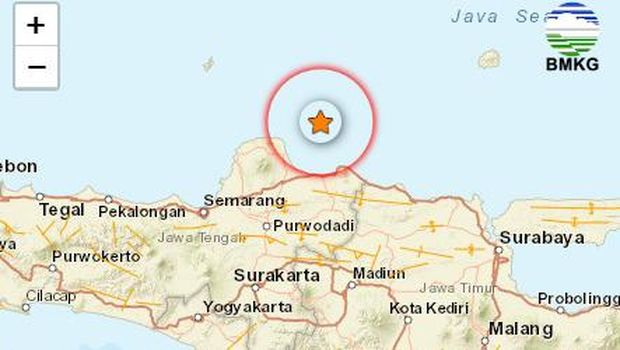 Gempa bumi M 2,8 di Kabupaten Rembang, Jawa Tengah, Sabtu (4/3/2023).