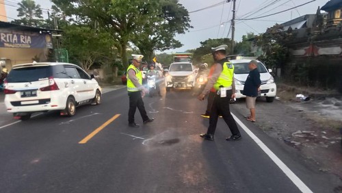 Olah TKP tabrak lari di Jalur Denpasar-Gilimanuk, Banjar Mandung, Desa Sembung Gede, Kecamatan Kerambitan, Kabupaten Tabanan, Bali, Sabtu (4/3/2023).