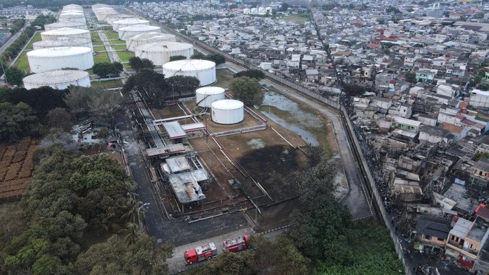 Lokasi Depo Pertamina Plumpang di Koja, Jakarta Utara, yang terbakar pada Jumat, 3 Maret 2023.