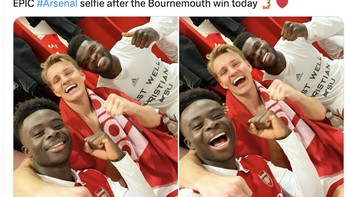 Suasana ruang ganti Arsenal yang tentu sangat meriah. Foto: Twitter