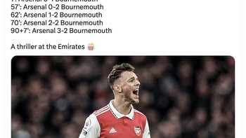 Menit-menit dramatis pertandingan Arsenal lawan Bournemouth. Foto: Twitter