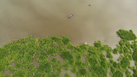 Foto udara kondisi Waduk Selorejo, Ngantang, Malang, Jawa Timur, Minggu (5/3/2023).