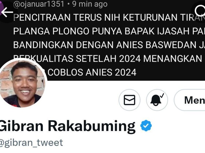 Gibran Rakabuming memasang header tudingan pencitraan dan dibandingkan Anies Baswedan. Foto diunggah Senin (6/3/2023).