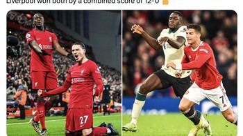 Ibrahim Konate dua kali menjadi saksi kemenangan besar Liverpool atas MU. Foto: Twitter