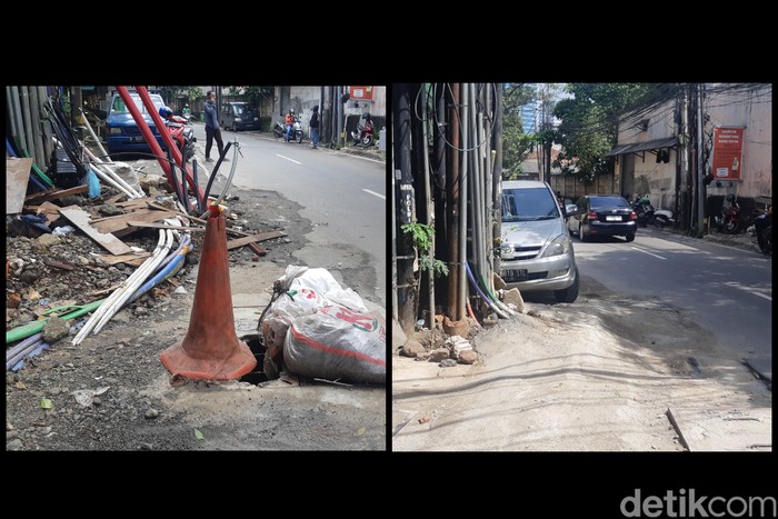 Kondisi Jl Kuningan Barat atau jalan seribu galian di Jaksel, 7 Maret 2023 dan 28 Februari 2023. (Danu Damarjati/detikcom)