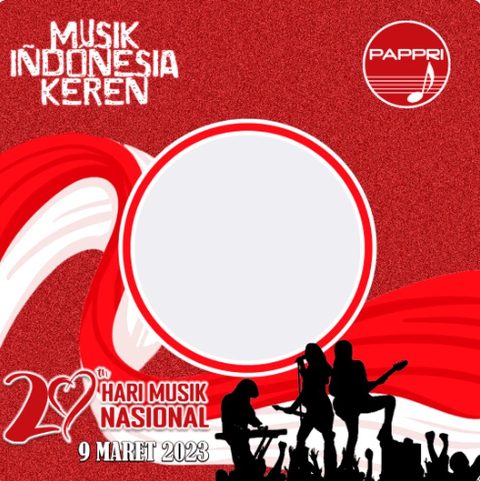 Twibbon Hari Musik Nasional 2023 bisa digunakan tanggal 9 Maret. Hari Musik Nasional adalah upaya meningkatkan apresiasi masyarakat pada musik Indonesia.