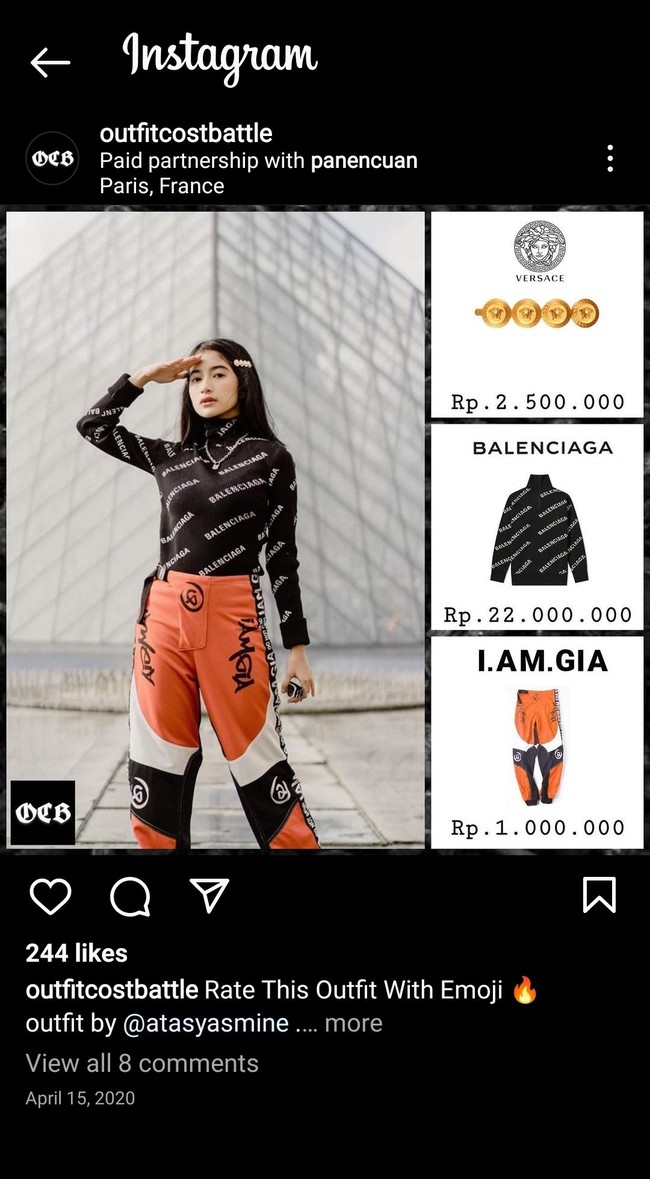 Sorotan juga sempat tertuju pada Atasya Yasmine, putri dari Kepala Kantor Bea Cukai Makassar Andhi Pramono. Dalam salah satu unggahan @PartaiSocmed, Atasya disebut memakai baju lengan panjang keluaran Balenciaga yang harganya mencapai Rp 22 juta. Sementara itu, harga jepit rambut merek Versace yang dipakai senilai Rp 2,5 juta, dan Rp 1 juta untuk celana panjang I.AM.GIA. (Foto: Twitter)