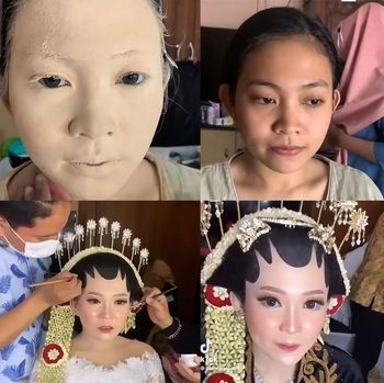 Makeup artist (MUA) ini mengunggah riasan pengantin adat Jawa tampil pangling dengan makeup ala Korean Look.