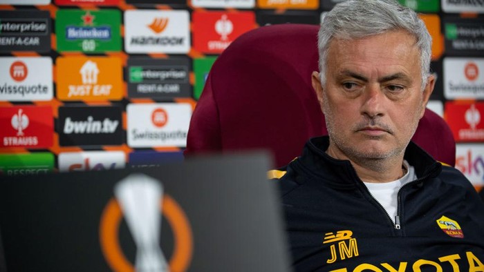 ROME, ITALY - MARCH 08: AS Roma coach Josè Mourinho during a press conference before the UEFA Europa League round of 16 leg one match against Real Sociedad at Centro Sportivo Fulvio Bernardini on March 08, 2023 in Rome, Italy. (Photo by Fabio Rossi/AS Roma via Getty Images)