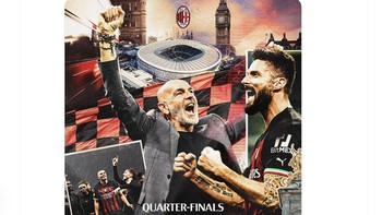 Akun Twitter AC Milan pun merayakan lolosnya mereka ke perempatfinal Liga Champions. Foto: Twitter