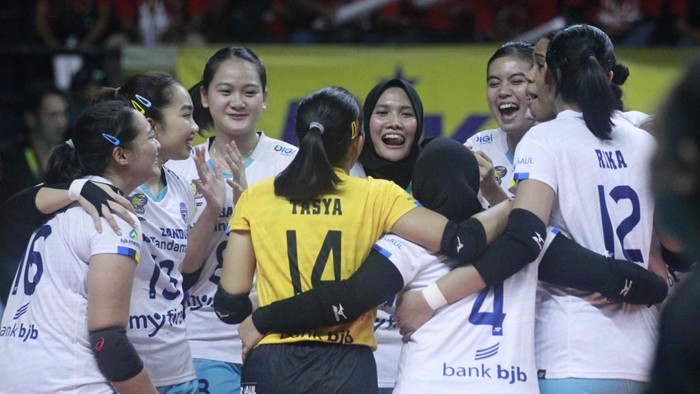Tim putri Bandung Bjb Tandamata lolos ke Grand Final Proliga 2023 usai mengalahkan Gresik Petrokimia Pupuk Indonesia, Kamis (9/3/2023).