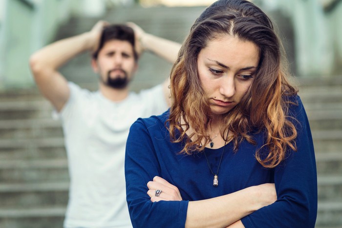 Couple having fight and the girl is crying