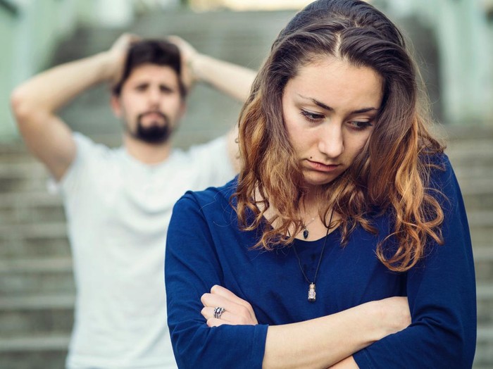 Couple having fight and the girl is crying