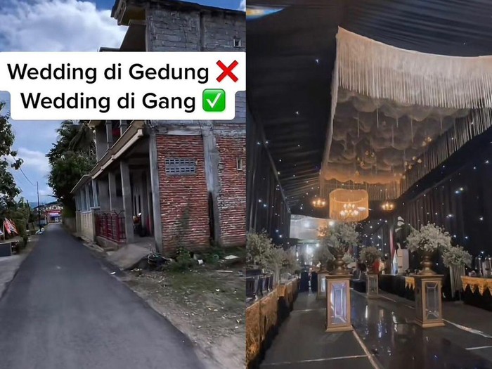Beredar video viral pernikahan di gang bak hotel mewah berhasil membuat warganet kagum. Beredar video viral pernikahan di gang bak hotel mewah berhasil membuat warganet kagum.