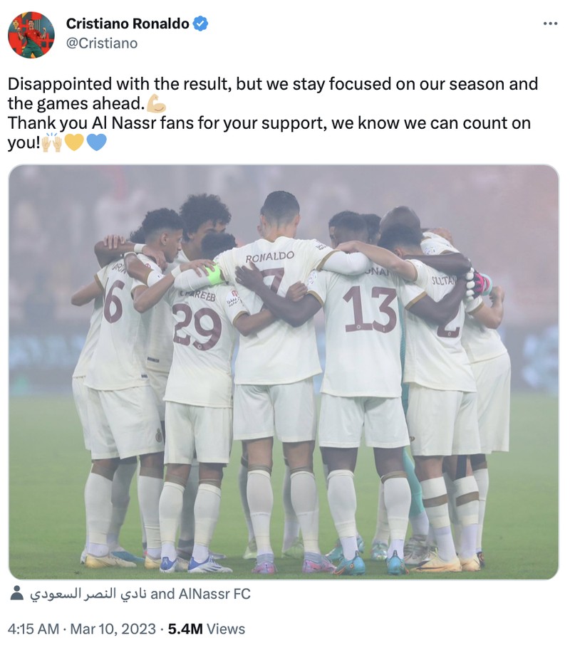 Al Nassr gagal melawan Al Ittihad dalam laga lanjutan Liga Arab Saudi, sehingga tim Cristiano Ronaldo Cs turun peringkat.