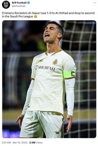 Al Nassr gagal melawan Al Ittihad dalam laga lanjutan Liga Arab Saudi, sehingga tim Cristiano Ronaldo Cs turun peringkat.