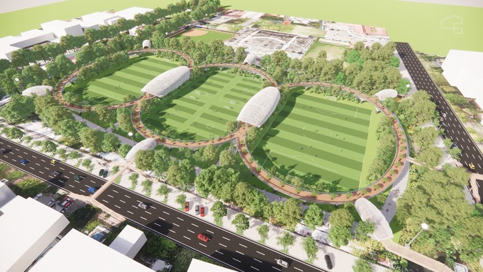 Desain perencanaan renovasi Lapangan Karebosi Makassar.