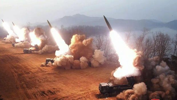 This photo provided by the North Korean government shows what it says is an artillery drill at an undisclosed location in North Korea, Thursday, March 9, 2023. Independent journalists were not given access to cover the event depicted in this image distributed by the North Korean government. The content of this image is as provided and cannot be independently verified. Korean language watermark on image as provided by source reads: 