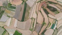 Foto udara menunjukkan tanah luas berlapis warna seperti palet di Nanning, wilayah otonomi Guangxi Zhuang China Selatan, Kamis (9/3/2023).