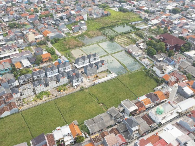 Foto Udara Persawahan di Rorotan Jakut Tergerus Permukiman Warga