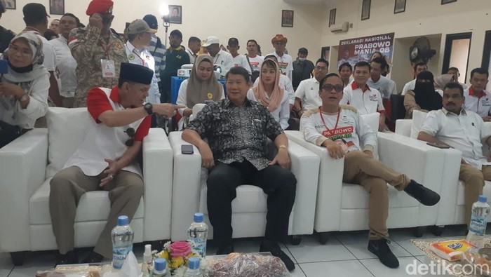 Hashim Djojohadikusumo hadiri acara deklarasi Prabowo Mania 08 di Gedung Joeang, Jakarta Pusat, Minggu (12/3/2023). (Dwi Rahmawati/detikcom)