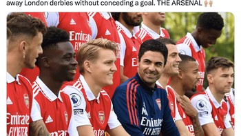 Arsenal juga menjadi tim pertama dalam sejarah Liga Inggris yang menang derby London 5 kali berurutan tanpa kebobolan. Foto: Twitter